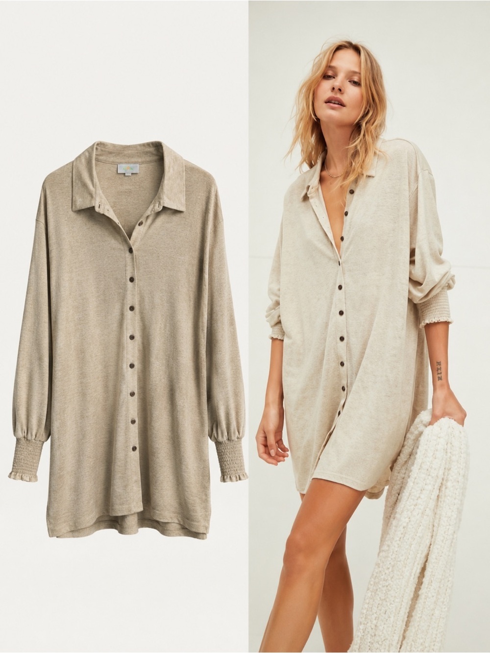 Free People Beach Promenade Mini Shirt Dress Tunic | Oversized Linen Blend | XL - Picture 1 of 8